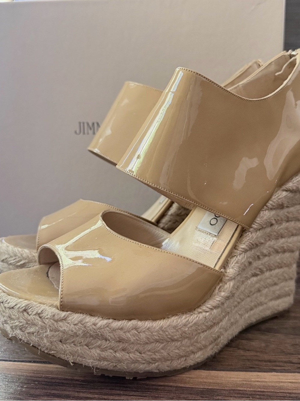 Jimmy Choo Patriot Patent Leather Espadrille Wedges